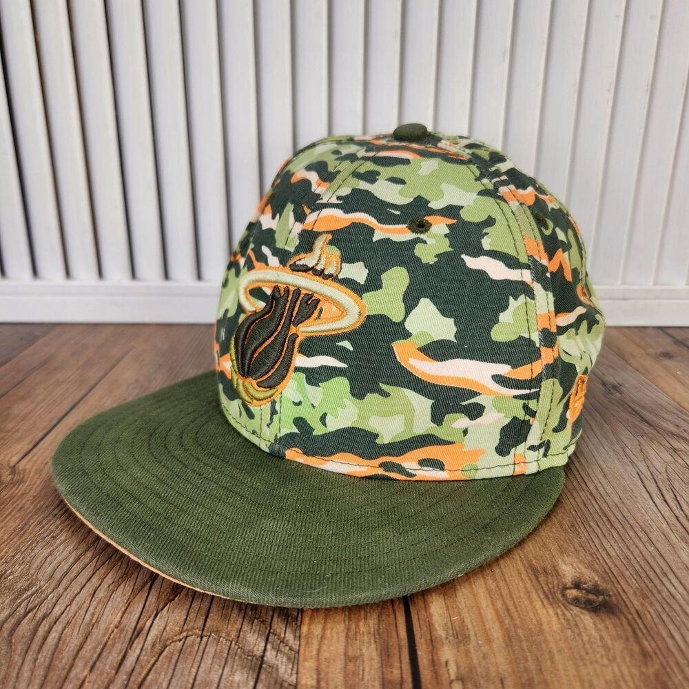 New Era Miami Heat Army Camo Hat Green Orange Hardwood Classics Snapback 950 Cap
